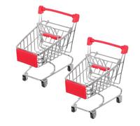 Kisangel 2 Piezas de Carrito de Supermercado Miniatura, Carrito Pequeño Rojo de Plástico, Tamaño Pequeño 11.5x8.5x12 Cm, Juguete de Simulación para Juegos de Roles y Decoración