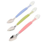 Kisangel 3 Piezas Cuchara para Niña Doble de y Acero Inoxidable Cuchara Suave para Alimentación y Raspado de Puré de Frutas Utensilio Práctico para Destete Casa y Viaje Azul Rosa Verde