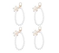 Kisangel 4 Llaveros Colgantes para Teléfono Móvil Diseño de Perlas, Cordones de Plástico y Aleación, Decoración Elegante para Llaves y Bolso