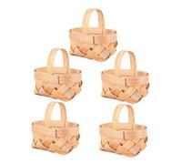 Kisangel 5 Cestas Mini De Madera Tejidas a Mano, Tamaño Pequeño 6.5x5x3.5 Cm, Virutas Naturales, Multifuncionales Para Almacenamiento y Decoración En Hogar y Cocina