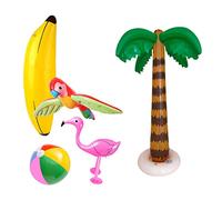 Kisangel 5 Piezas Juguetes Inflables de PVC para Playa y Piscina Incluye Palma Pelota de Playa de Loro y Banana para Fiestas de Verano y Acuáticos