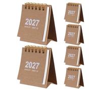 Kisangel 6 mini calendarios de bolsillo para escritorio, calendario de pie reversible 2026-2027 a color - Encuadernación de planificador mensual para agenda diaria en casa u oficina (marrón)