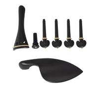 Kisangel Accesorios para Violín de Ébano Negro 4 Piezas Cordal, Clavijas de Afinación y Mentonera, Repuestos Profesionales de Madera para Violín Clásico, Uso en Instrumentos Musicales