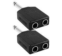 Kisangel Adaptador de Audio Mono Doble 6,35mm Negro Divisor Dual de Conectores Jack Macho y Hembra sin Pérdida de Calidad, Paquete de 2 Unidades para Uso Profesional