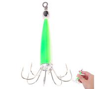 Kisangel Anzuelo de Pesca Artificial Doble Gancho y Diseño de Calamar Realista, Cebo Luminoso para Pesca Submarina Nocturna, Señuelo Fluorescente para Calamares y Pulpos 8 Garras