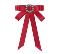 Kisangel Broche de lazo para solapa: Pajarita enjoyada - Broche de cuello retro británico vintage para bufandas y cárdigans - Elegante accesorio de boda barroco rojo