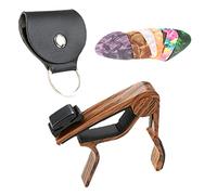 Kisangel Cejilla Para Guitarra De Madera Oscura Juego De 6 Púas y Porta Púas, Accesorio Portátil Para Guitarra Acústica, Eléctrica y Ukelele, Ajuste Rápido y Entonación Precisa