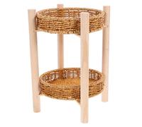 Kisangel Cesta Decorativa Cesta de Fruta Tejida Doble Capa Pequeña, Marrón, Pp, Madera E Hierro, para Fruta y Snacks, Oficina y Estudio, para Trabajadores y Estudiantes Reutilizable
