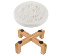 Kisangel Cuenco Elevado para Perros y Gatos Pequeño Comedero Lento de Cerámica con Soporte de Madera Evita Atragantamientos y Promueve Digestión Saludable