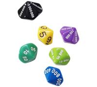 Kisangel Dados de Juego Multilateral de Plástico, 6 Piezas Valores Individualizados (Unidad, Decena, Centena, Mil, Diez Mil, Cien Mil), Dados Grandes Colores para Fiesta y Color Aleatorio