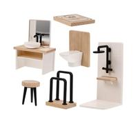 Kisangel de Muñecas Miniatura 1:12 para Baño Juego de Accesorios de Madera 6 Piezas Inodoro Bañera Decoración Realista para Muñecas para de Baño