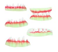 Kisangel Dientes Postizos de Halloween Luminosos 5 Piezas, Dientes Artificiales de Plástico Decorativos de Zombi para Disfraz y Fiesta de Terror Varios Estilos