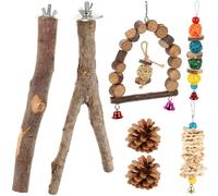Kisangel Juguete para Morder de Madera de Manzana para Pájaros, 8 Piezas, Perchas para Jaula de Periquitos y Loros, Accesorios para Estimular el Ejercicio y Entretenimiento Color Aleatorio