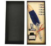 Kisangel Kit de Pluma y Tinta Vintage Pluma Estilográfica de Acero, Color Azul Marino, para Práctica de Caligrafía, Estilo Retro y Elegante