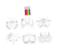 Kisangel Máscaras de Animales para Pintar con Lápices para Pintar DIY Favoritos para Fiestas Infantiles con Diseño de Perro León Elefante Ciervo y