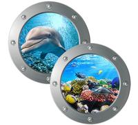 Kisangel Pegatinas de Pared 3D del Océano Diseño de Submarino y Vida Marina Adhesivos Decorativos para Habitación Infantil Set de 2 Unidades Ew001 Ew002 Colores Brillantes y Material