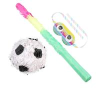 Kisangel Piñata de Fútbol Colgante 3 Piezas para Fiesta de Cumpleaños con Palo Tradicional y Antifaz, Decoración Temática Deportiva, Juego Divertido y Kit para Celebración