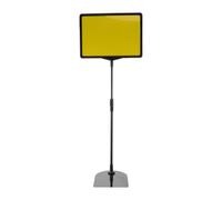 Kisangel Soporte para letreros de 8.5 x 11" para exhibición: Soporte de pie ajustable en altura de 16.7 a 27" con marco giratorio de 360° de apertura rápida para carteles publicitarios en