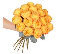 Kisflower 10 rosas amarillas artificiales, 50,8 cm de alto, tallo largo, flor realista para mesa, oficina, fiesta, boda, decoración del hogar (amarillo, 10 unidades)