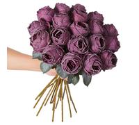 Kisflower 10 rosas artificiales de color morado de 20 pulgadas de alto, flores falsas de tallo largo, rosas de seda realistas para mesa, oficina, fiesta, boda, decoración del hogar (morado, 10