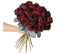 Kisflower 10 rosas artificiales de color rojo, 20 pulgadas de alto, flores falsas de tallo largo, rosas de seda realistas para mesa, oficina, fiesta, boda, decoración del hogar (rojo burdeos, 10