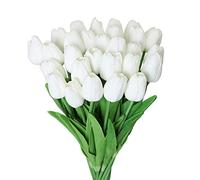 Kisflower 30Pcs Flores Artificiales de tulipán Ramo de Tulipanes Falsos Flores Reales para decoración (Blanco)