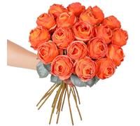 Kisflower Flores artificiales de color naranja de 50,8 cm de alto, tallo único, rosas de seda para mesa, oficina, fiesta, boda, decoración del hogar (naranja, 10 unidades)
