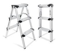 kisidus Escalera Plegable de Aluminio, 2 x 3 peldaños, transitable por Ambos Lados, Escalera doméstica hasta 150 kg, Escalera Multiusos, alumino Antideslizante