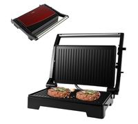 kisidus Sandwicheras y Panini, Parrilla Eléctrica, Tostadora con Revestimiento Antiadherente, 1000W, Apertura de 180º Dos Superficies de Cocinado de 23 x 15 cm, Rojo