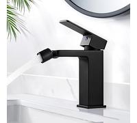 kisimixer Grifo Lavabo Negro, Bidé de Lavabo de Baño Clásico, Mezclador Monomando Lavabo de Latón, Agua Fria y Caliente Disponible