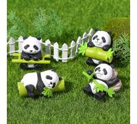 kiskick 8 figuras artificiales de panda de bambú, figura de panda de bambú, figura de animal de resina, mini figuras de panda, estatuas de panda de resina, estatuas de modelo, escultura de pastel,