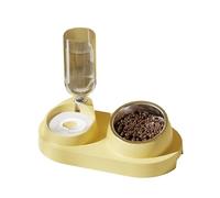 kiskick Alimentador automático para mascotas respetuoso con el medio ambiente, dispensador de agua automático 2 en 1 con cuencos extraíbles de acero inoxidable, suministros para mascotas, amarillo