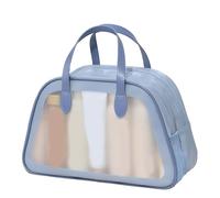 kiskick Bolsa de cosméticos transparente de gran capacidad, impermeable, mango portátil, cremallera, separación en seco y húmedo, multifuncional, bolsa de aseo de viaje, organizador de maquillaje,
