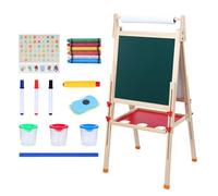 kiskick Caballete infantil para niños, caballete de arte para niños, altura ajustable, dibujar, borrado en seco, pizarra, madera, color madera vintage