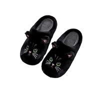 kiskick Cómodo calzado de invierno, 1 par de pantuflas de invierno, cómodas pantuflas de felpa suaves y cálidas con patrón de gato de dibujos animados para mujer, pantuflas suaves y acogedoras, Black,