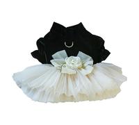 kiskick Cómodo vestido para mascotas, vestido de verano para perro, vestido de boda para mascotas con decoración de lazo de flores 3D, vestido de princesa para perro, color negro, XL