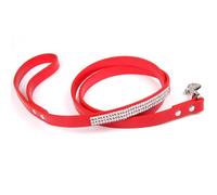kiskick Correa de decoración de diamantes linda correa para mascotas correa de perro con diseño de diamantes de imitación brillantes, cómoda correa de cuero artificial, rojo, M
