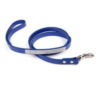 kiskick Correa de decoración de diamantes linda correa para mascotas correa de perro con diseño de diamantes de imitación brillantes, cómoda correa de cuero artificial, azul, M