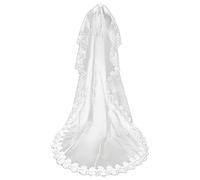 kiskick Elegante velo de novia de encaje bordado de flores de una sola capa, grande, largo, blanco, romántico, malla suave, accesorio para fotos, cosplay, compromiso, blanco, 3 m