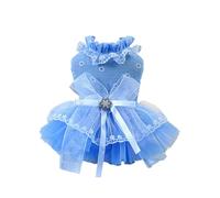 kiskick Encantador vestido para mascotas con empalme de malla, lazo de cableado preciso, decorado para perro, cómodo, gato, princesa, anillo de tracción, azul, S
