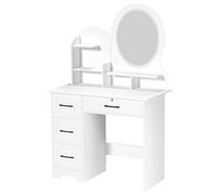 kiskick Escritorio pequeño con espejo y luces, mesa de maquillaje con 4 cajones, luz de 3 colores, con estante abierto de 3 niveles, mesa de tocador para niñas y mujeres, color blanco