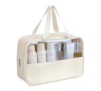 kiskick Estuche de cosméticos para Viajes Bolsa de PVC Impermeable Multifuncional con asa portátil de Gran Capacidad Ideal para Viajes Cepillo Organizador de Maquillaje a Prueba de Polvo Beige Metro