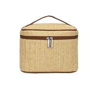 kiskick Neceser de Maquillaje portátil para niña, Neceser de Viaje Colgante, diseño de Paja, Suministro de Viaje Caqui