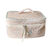 kiskick Organizador de maquillaje espacioso con patrón único, bolsa de viaje pequeña flor aplastada impresa de gran capacidad de algodón acolchado cosmético con mango duradero, Pink
