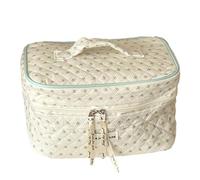 kiskick Organizador de maquillaje espacioso con patrón único, bolsa de viaje pequeña flor aplastada impresa de gran capacidad de algodón acolchado cosmético con mango duradero, beige