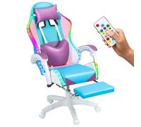 kiskick Silla de videojuegos con luces LED, reposapiés, silla ergonómica para videojuegos con respaldo alto con soporte lumbar ajustable, silla reclinable para videojuegos para adultos, color morado