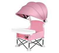kiskick Silla plegable para niños pequeños, silla elevadora portátil con bolsa de almacenamiento de arnés de 3 puntos, correas ajustables, bandeja extraíble, silla de alimentación portátil, asiento de