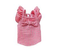 kiskick Vestido a cuadros para perro, mangas con volantes, estampado de mascotas con decoración de lazo, cómodo, duradero, lavable, estilo clásico, rojo, XS