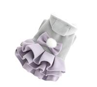 kiskick Vestido de dos piernas con capucha para mascotas, botón a presión, ropa para gatos, perro, falda multicapa con pajarita, decoración de bola, 2 patas, fácil de morado, L