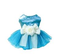 kiskick Vestido de gato para mascotas, vestido para mascotas con decoración de lazo de flores 3D, vestido de princesa de malla para perros y gatos, exquisita mano de obra, ropa para mascotas, azul, M